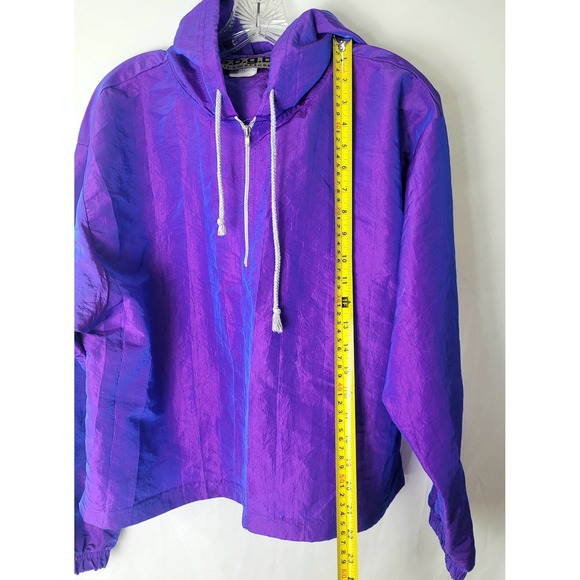 Vintage e.b.g.b. All American Iridescent Purple Windbreaker Pullover Hoodie M - Picture 6 of 7